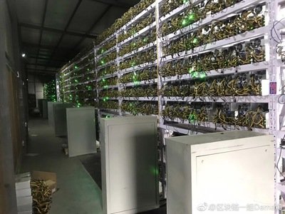 Modern cryptocurrency mining farm employing sustainable energy solutions